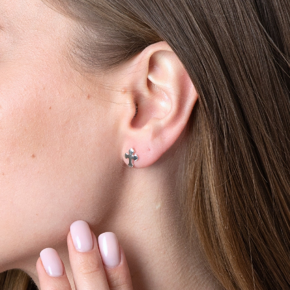 Cross Stud Earrings Sterling Silver Religious Handmade Holy Land Jewelry