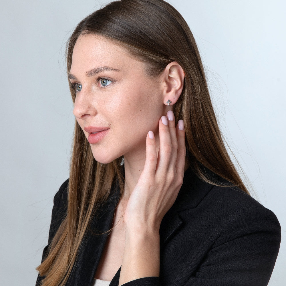 Cross Stud Earrings Sterling Silver Religious Handmade Holy Land Jewelry