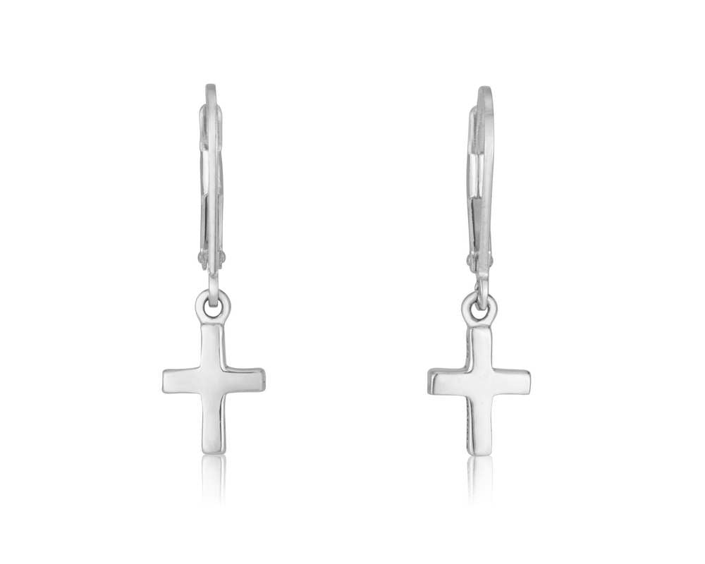 Plain cross drop earrings in 925 sterling silver by Marina Jewelry