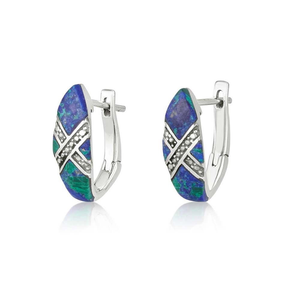 Eilat Stone earrings cross lines diamond artwork sterling silver - Marina Jewelry Holy Land