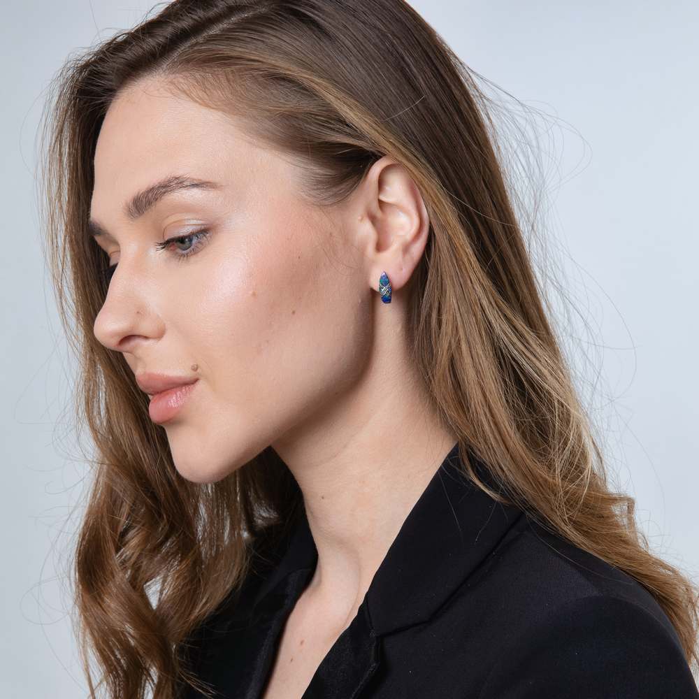 Eilat Stone cross lines earrings side view - Marina Jewelry Israel