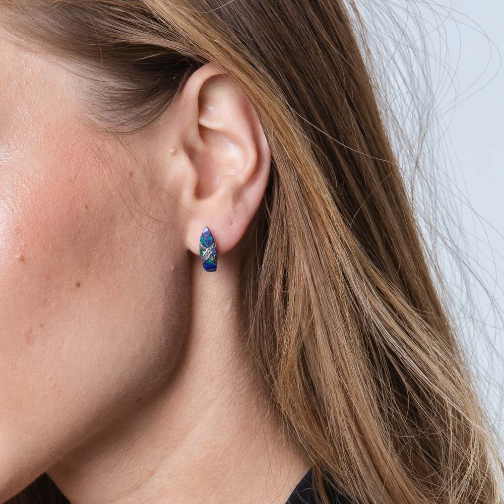 Eilat Stone cross lines earrings close-up - Marina Jewelry