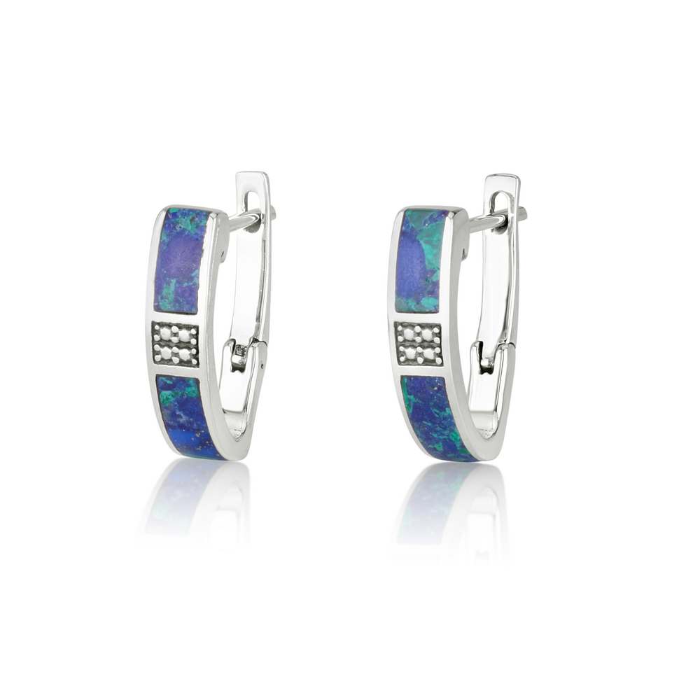 Eilat Stone earrings square diamond artwork sterling silver - Marina Jewelry Holy Land