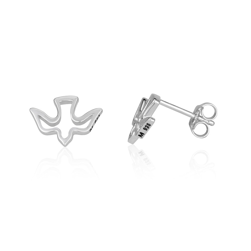 Dove Outline Stud Earrings Sterling Silver Holy Land - Marina Jewelry