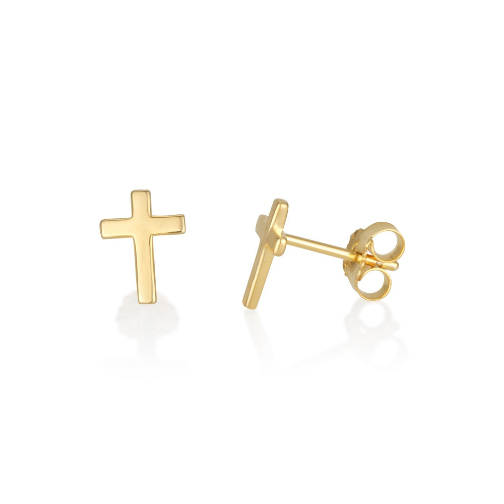 Tiny gold cross stud earrings gold plated sterling silver minimalist — Marina Jewelry Holy Land