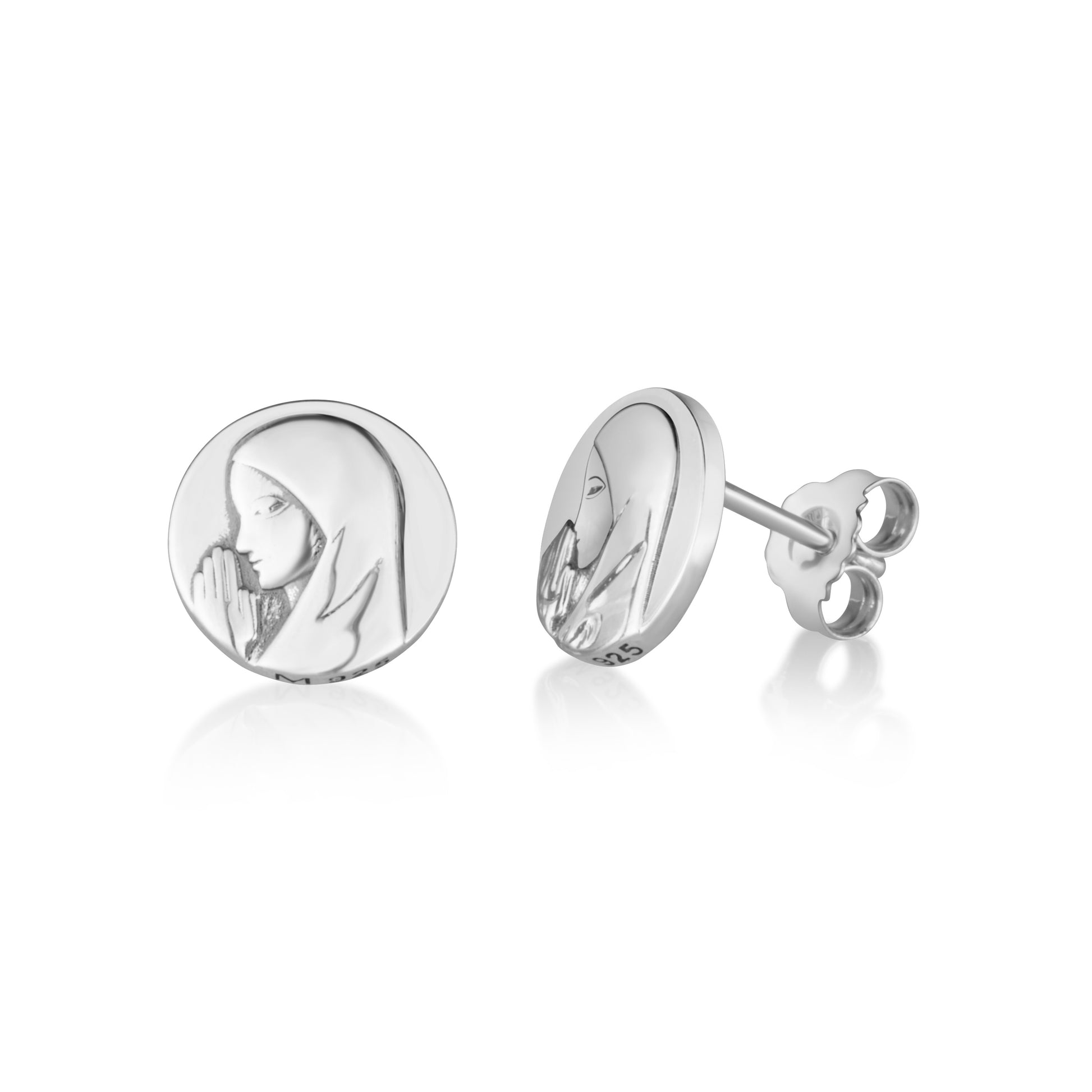 Dove Medallion Stud Earrings - Sterling Silver, Holy Land