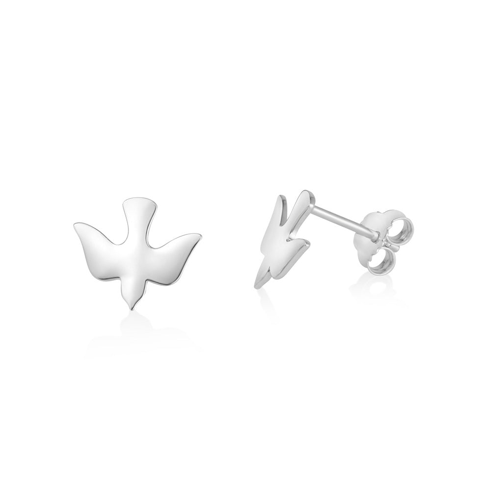 Dove in Flight Stud Earrings - Sterling Silver, Holy Land