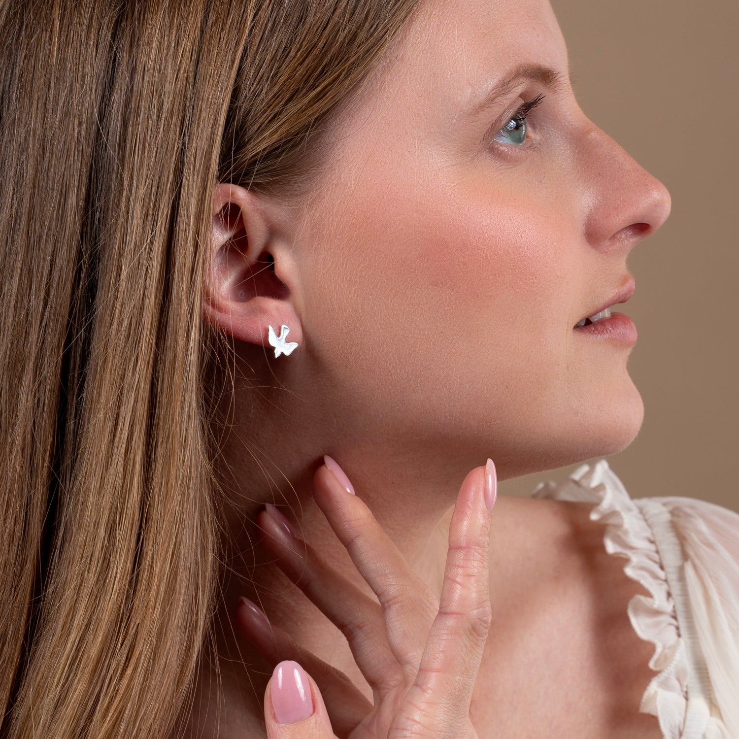 Dove in Flight Stud Earrings - Sterling Silver, Holy Land