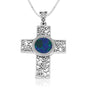 Filigree Cross Eilat Stone Silver Pendant Handmade Jewelry Holy Land Israel - Marina Jewelry Holy Land