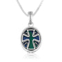 Azurite Stone Cross Sterling Silver Pendant Handmade Jewelry Holy Land Gift Box - Marina Jewelry Holy Land