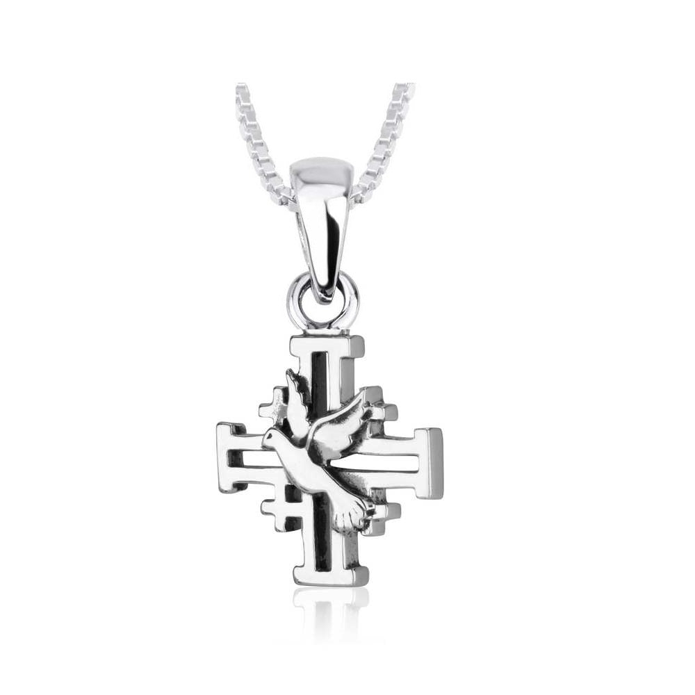 Jerusalem Cross Dove Pendant Sterling Silver Holy Land - Marina Jewelry