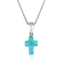 Blue opal cross pendant necklace sterling silver carved opal stone - Marina Jewelry Holy Land