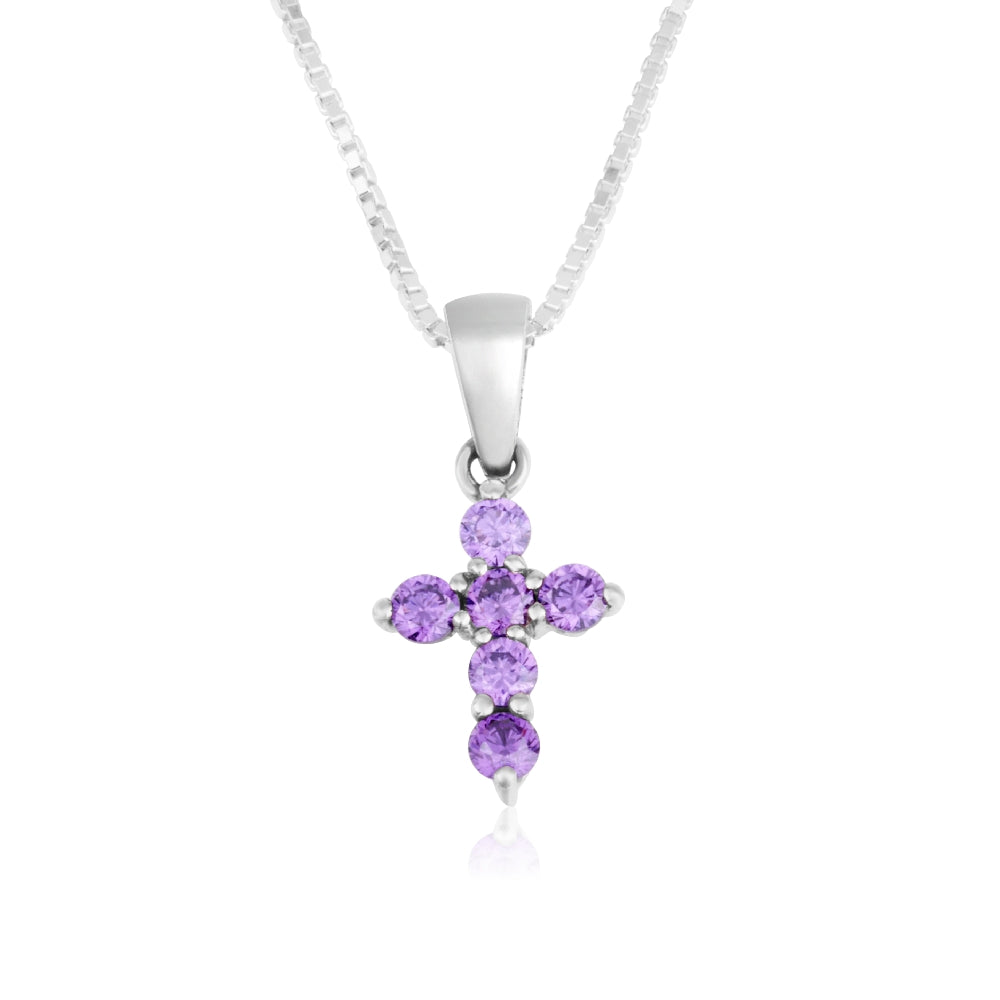 amethyst cross pendant necklace sterling silver claw-set - Marina Jewelry Holy Land