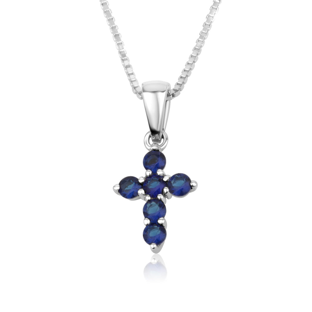 blue topaz cross pendant necklace sterling silver claw-set - Marina Jewelry Holy Land
