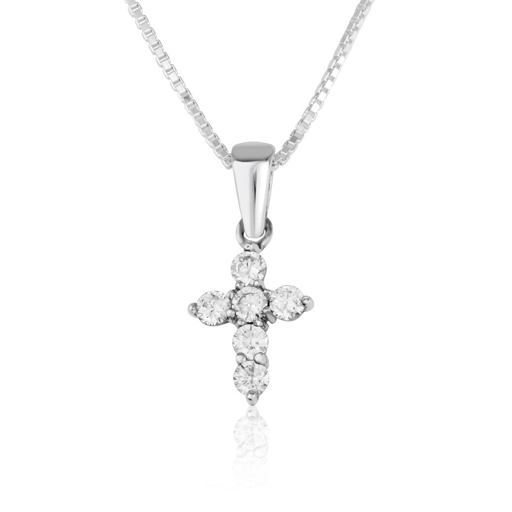 white zircon cross pendant necklace sterling silver claw-set - Marina Jewelry Holy Land