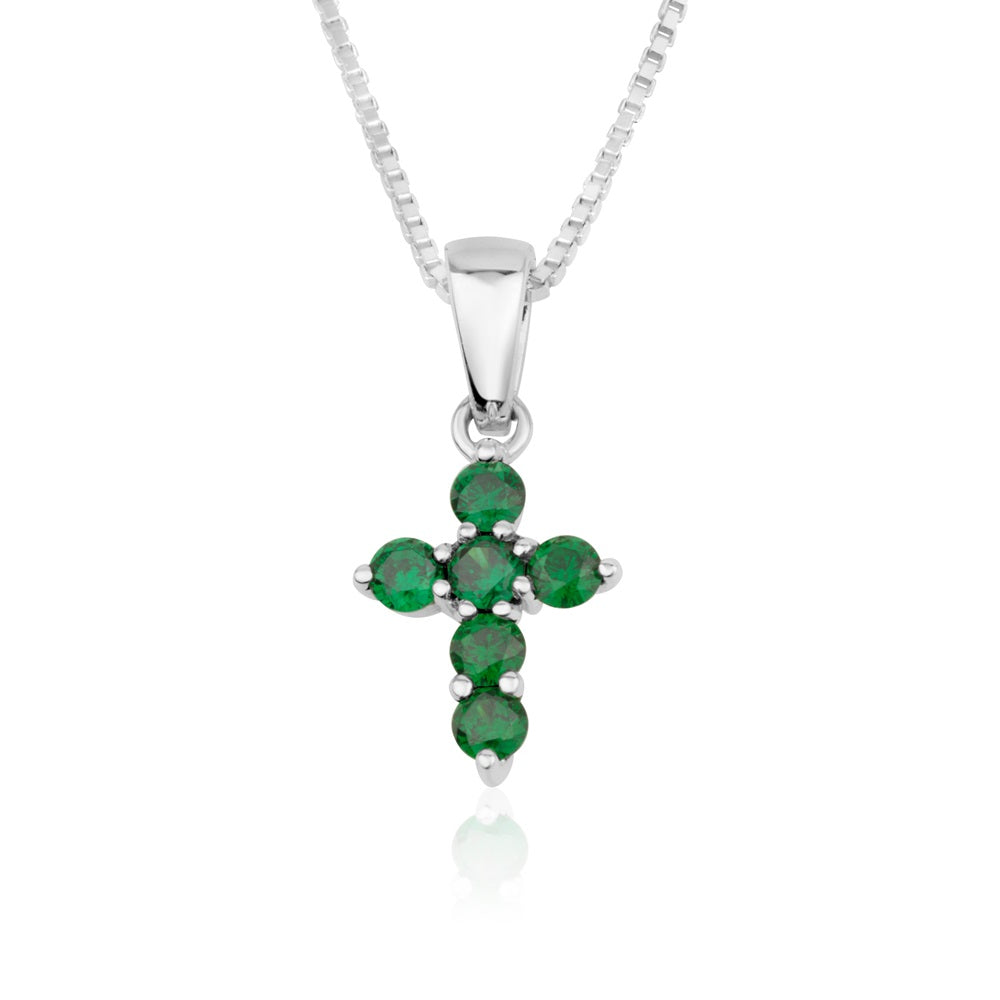 emerald cross pendant necklace sterling silver claw-set - Marina Jewelry Holy Land