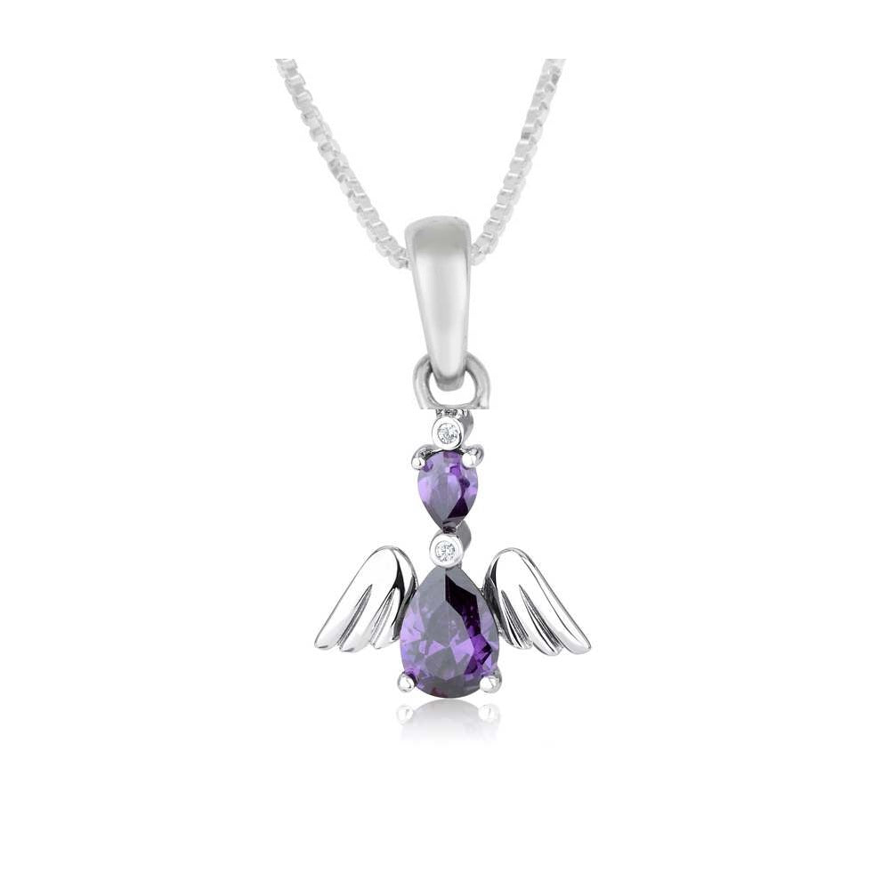 Angel Pendant Amethyst CZ Sterling Silver Holy Land - Marina Jewelry