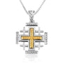 Gold Textured Jerusalem Engraved Cross Silver Pendant Handmade Jewelry Holy Land - Marina Jewelry Holy Land