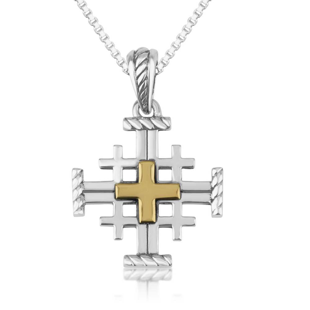 Golden Jerusalem Engraved Cross Silver Handmade Pendant Jewelry Holy Land - Marina Jewelry Holy Land