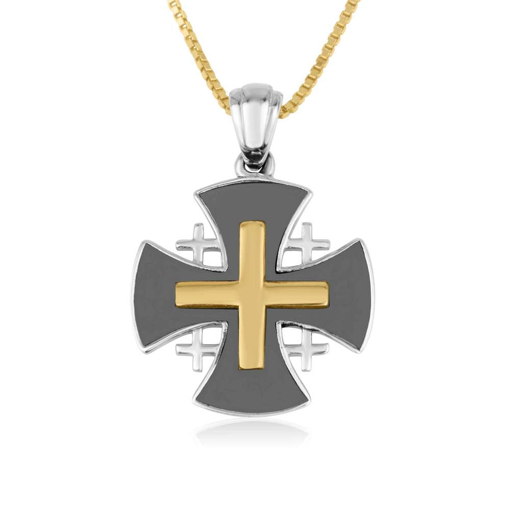 Jerusalem Engraved Cross Pendant Gold Plated Silver Handmade Jewelry Holy Land - Marina Jewelry Holy Land