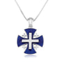 Jerusalem Engraved Cross Blue Enamel Silver Pendant Handmade Jewelry Holy Land - Marina Jewelry Holy Land