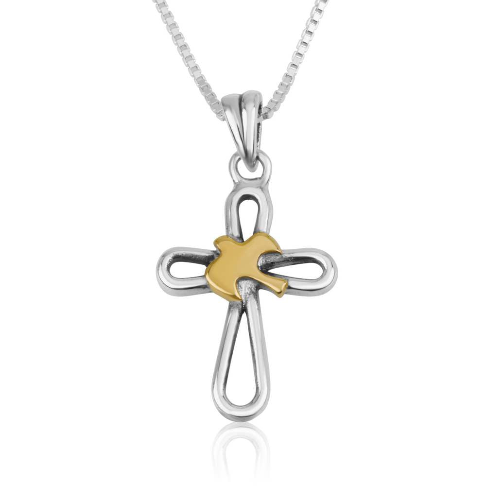 Open Cross Gold Plated Dove Pendant Silver Handmade Jewelry Holy Land - Marina Jewelry Holy Land