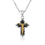 Budded cross pendant necklace gold plated sterling silver two-tone - Marina Jewelry Holy Land