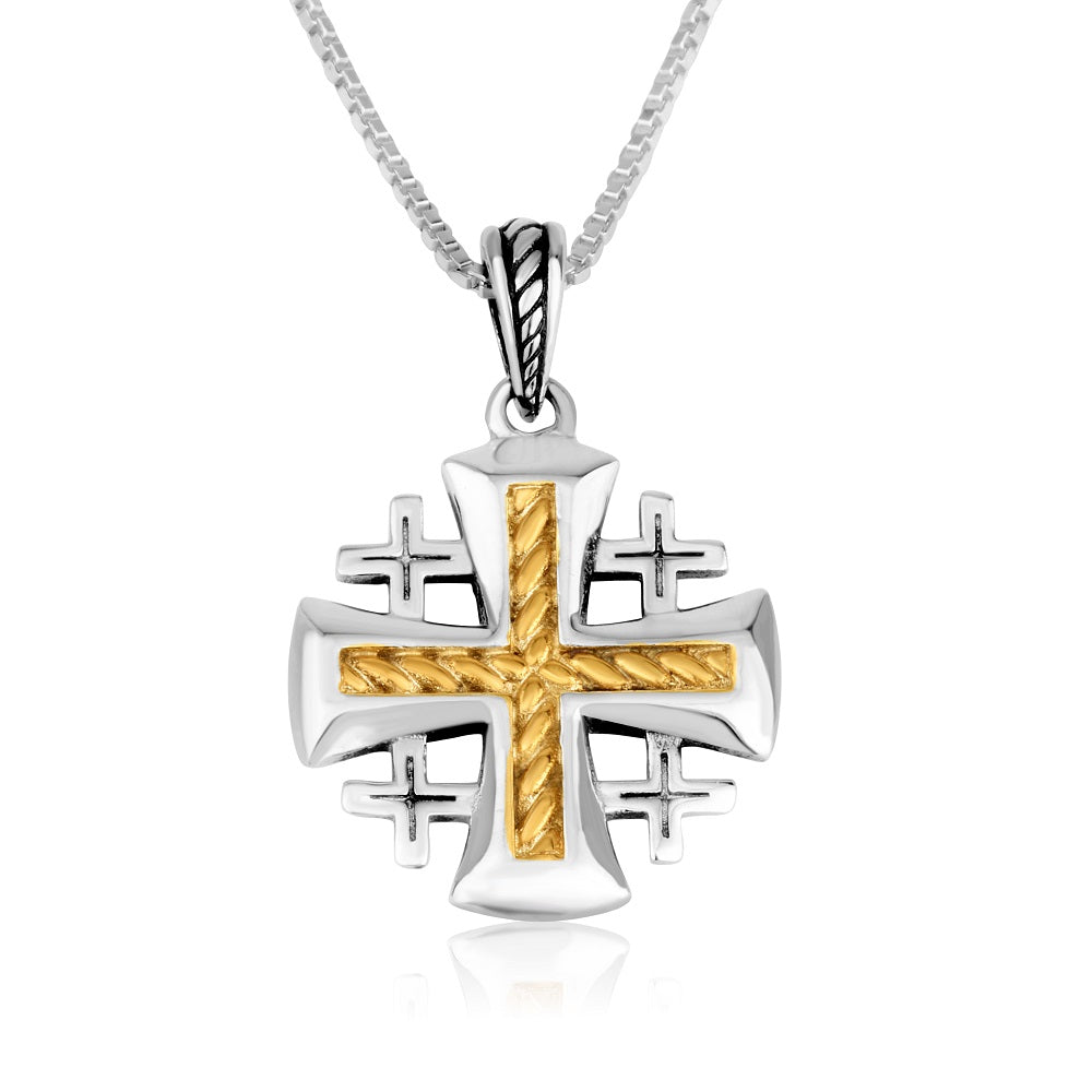 Jerusalem Engraved Cross Gold Plated Sterling Silver Handmade Jewelry Holy Land - Marina Jewelry Holy Land