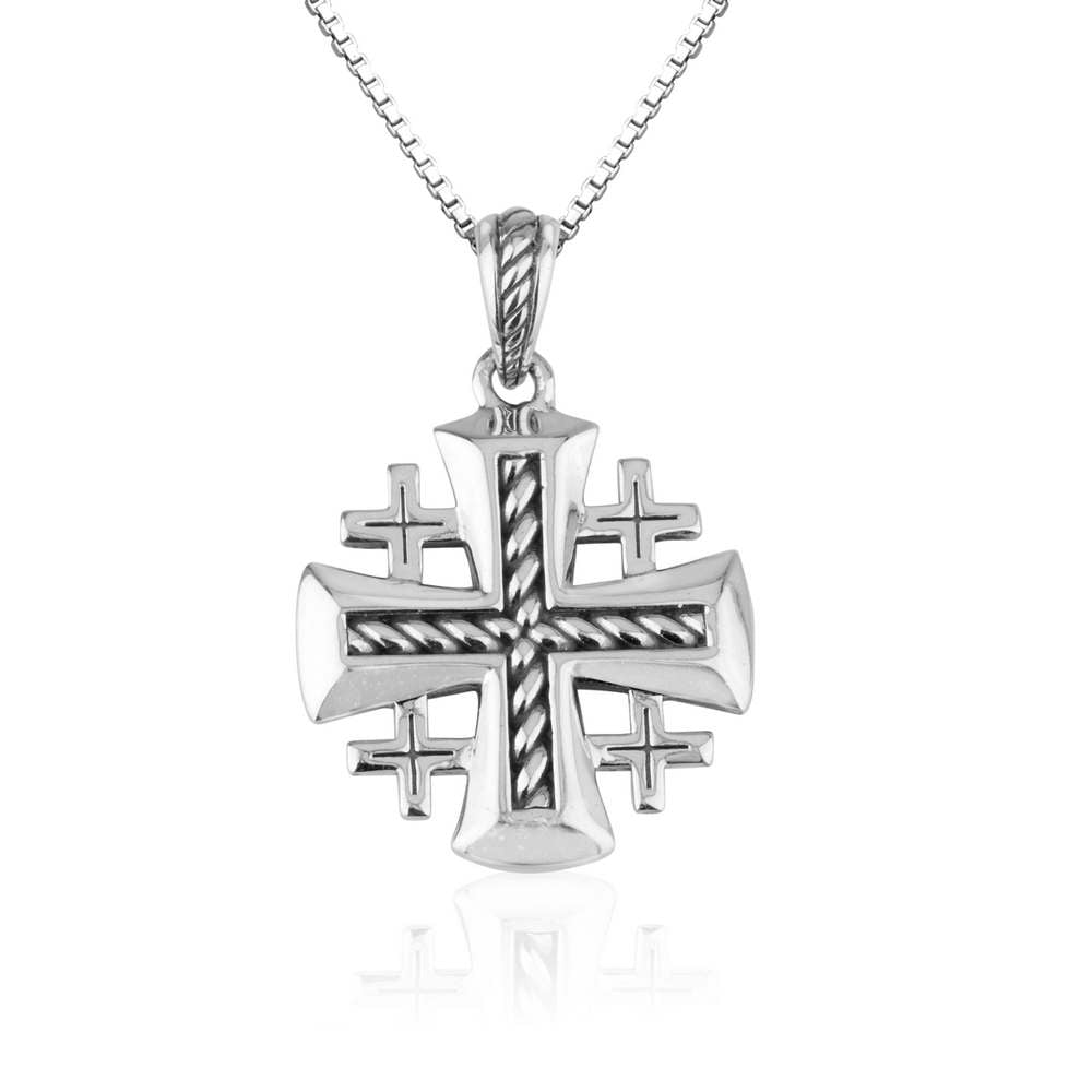 Jerusalem Engraved Cross Pendant Sterling Silver Handmade Jewelry Holy Land - Marina Jewelry Holy Land