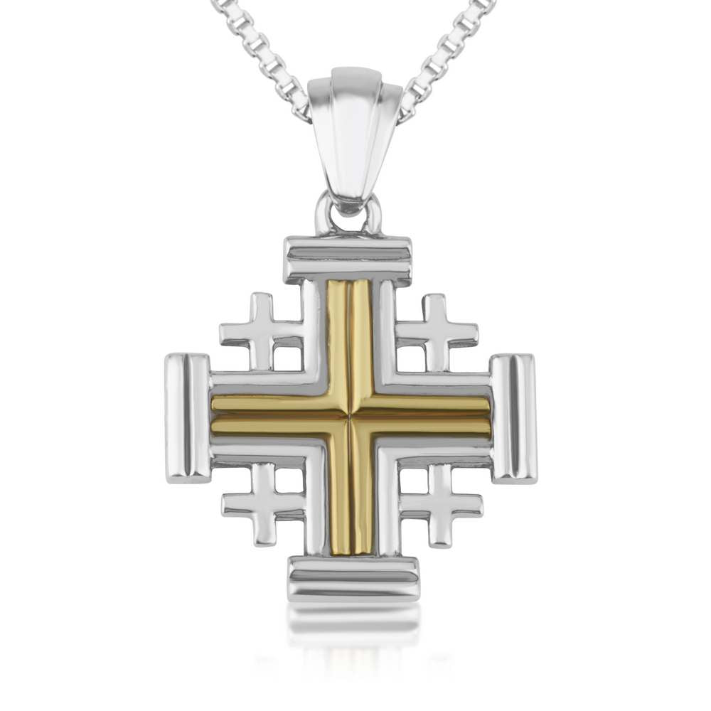 Jerusalem Engraved Cross Pendant Sterling Silver Handmade Jewelry Holy Land - Marina Jewelry Holy Land