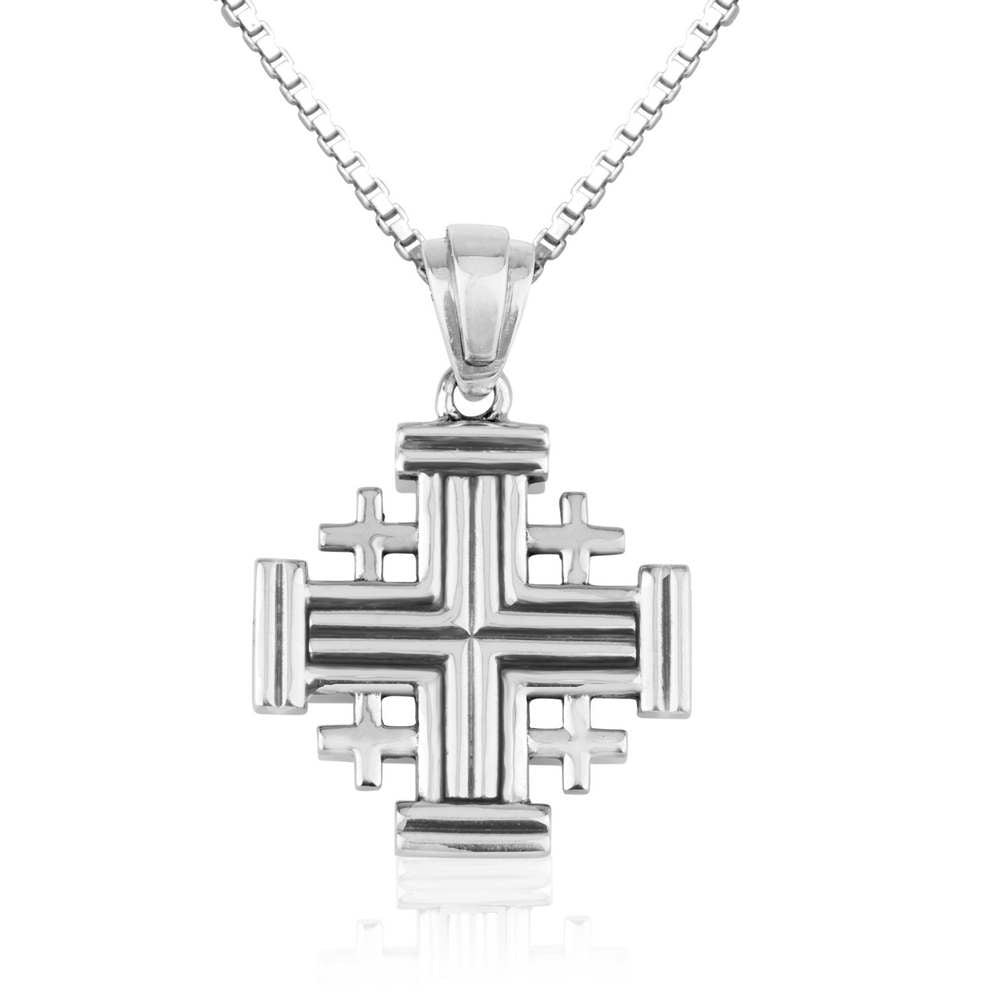 Jerusalem Engraved Cross Sterling Silver Pendant Handmade Jewelry Holy Land - Marina Jewelry Holy Land