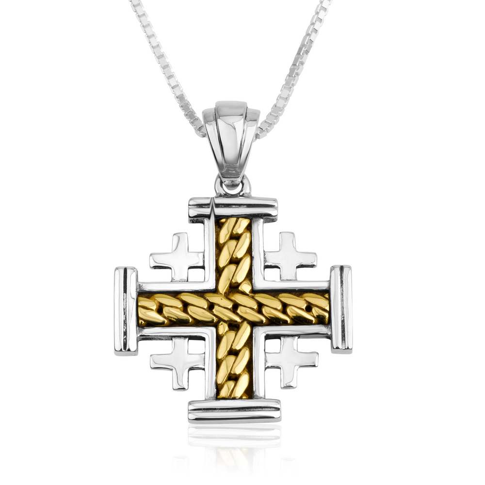 Jerusalem Engraved Cross Gold Plated Pendant Silver Handmade Jewelry Holy Land - Marina Jewelry Holy Land
