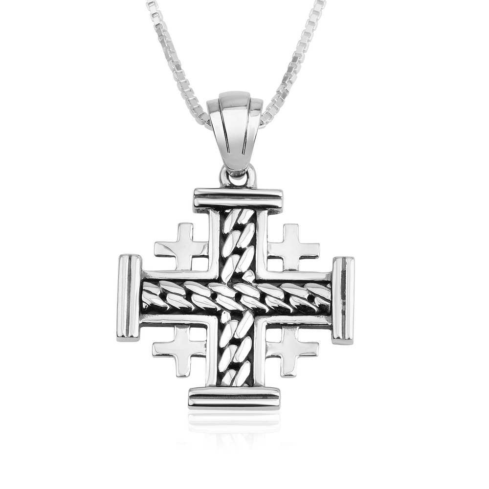 Jerusalem Engraved Cross Sterling Silver Pendant Handmade Jewelry Holy Land - Marina Jewelry Holy Land