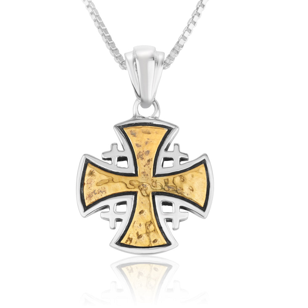 Hammered Jerusalem Engraved Cross Silver Pendant Handmade Jewelry Holy Land - Marina Jewelry Holy Land