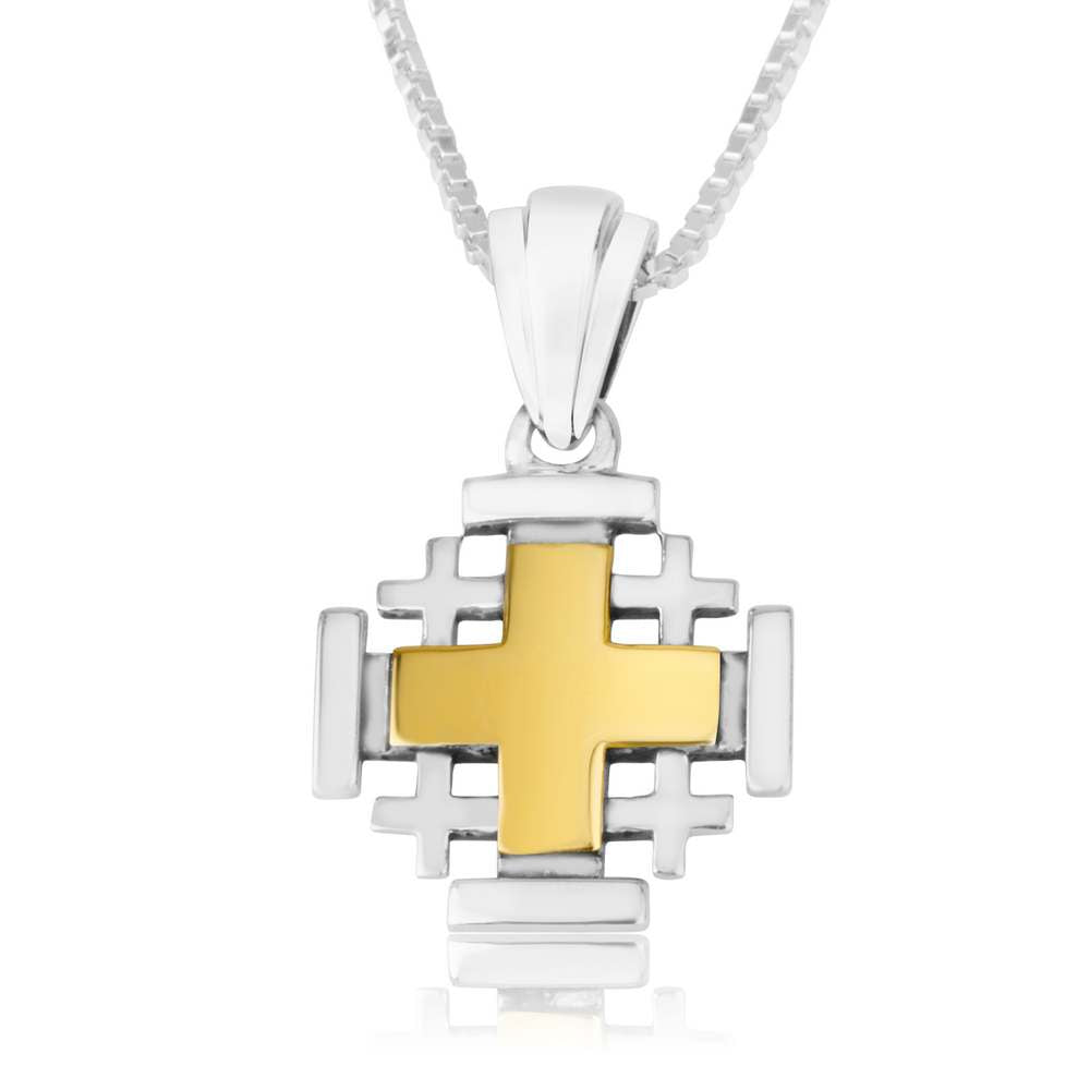 Golden Jerusalem Engraved Cross Silver Pendant Handmade Jewelry Holy Land - Marina Jewelry Holy Land
