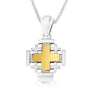 Golden Jerusalem Engraved Cross Silver Pendant Handmade Jewelry Holy Land - Marina Jewelry Holy Land