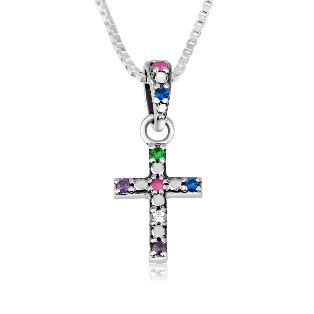 Trinity Cross Silver Pendant Multi Color Stone Handmade Jewelry Holy Land - Marina Jewelry Holy Land