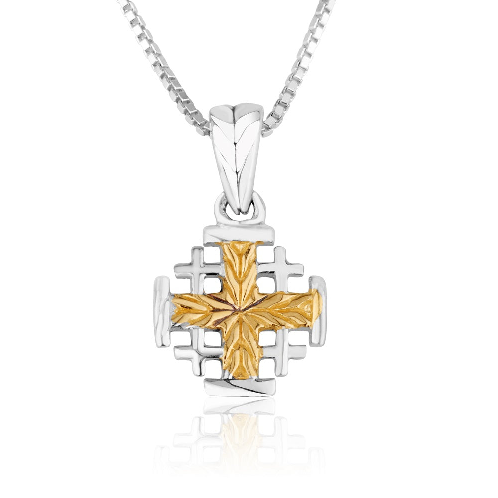 Textured Golden Jerusalem Cross Pendant - Marina Jewelry Holy Land