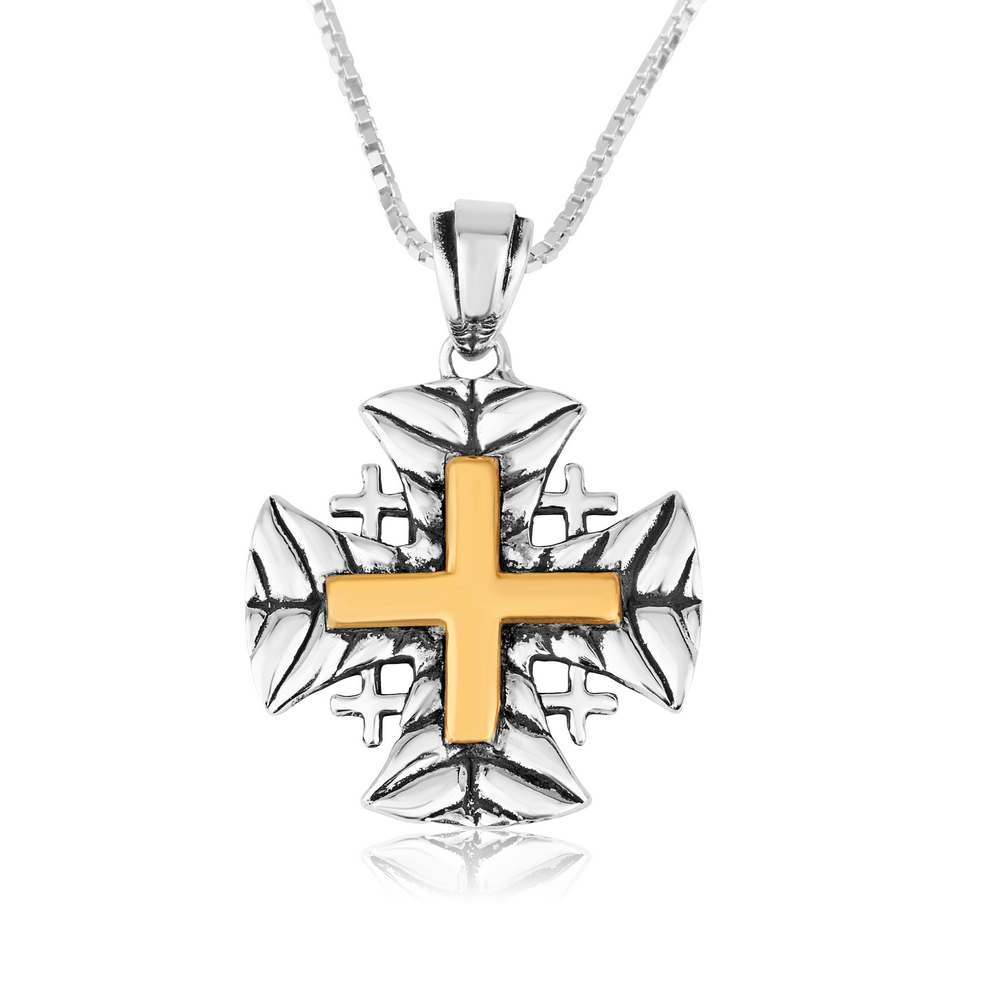 Jerusalem Engraved Cross Gold Plated Silver Handmade Pendant Jewelry Holy Land - Marina Jewelry Holy Land