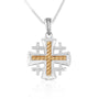 Textured Jerusalem Engraved Cross Gold Plated Silver Handmade Pendant Holy Land - Marina Jewelry Holy Land