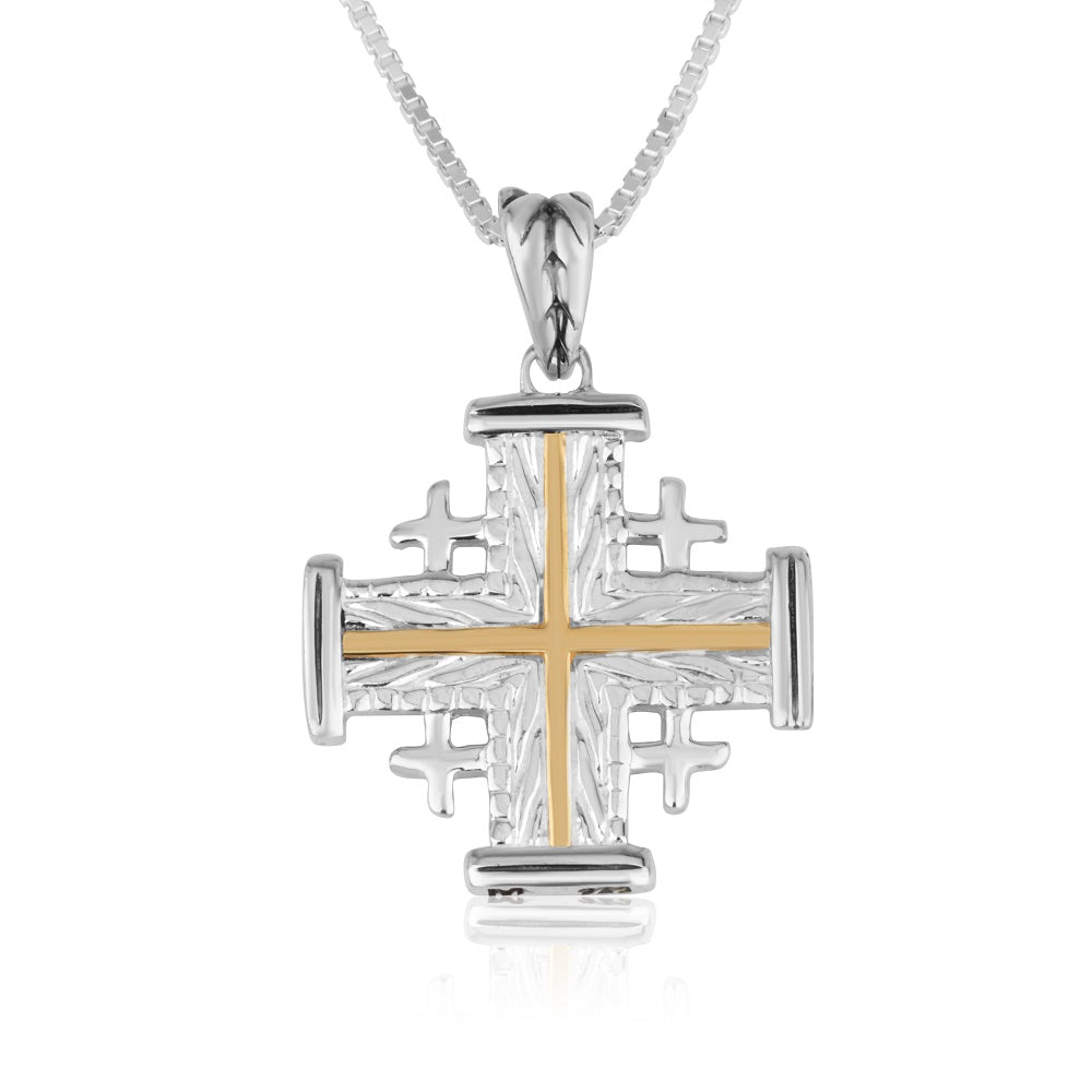 Golden Jerusalem Engraved Cross Silver Pendant Handmade Jewelry Holy Land - Marina Jewelry Holy Land
