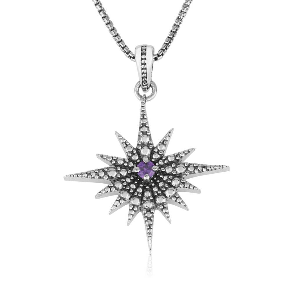 Star Bethlehem Amethyst Stone Beaded Pattern Pendant Jewelry Israel Holy Land - Marina Jewelry Holy Land
