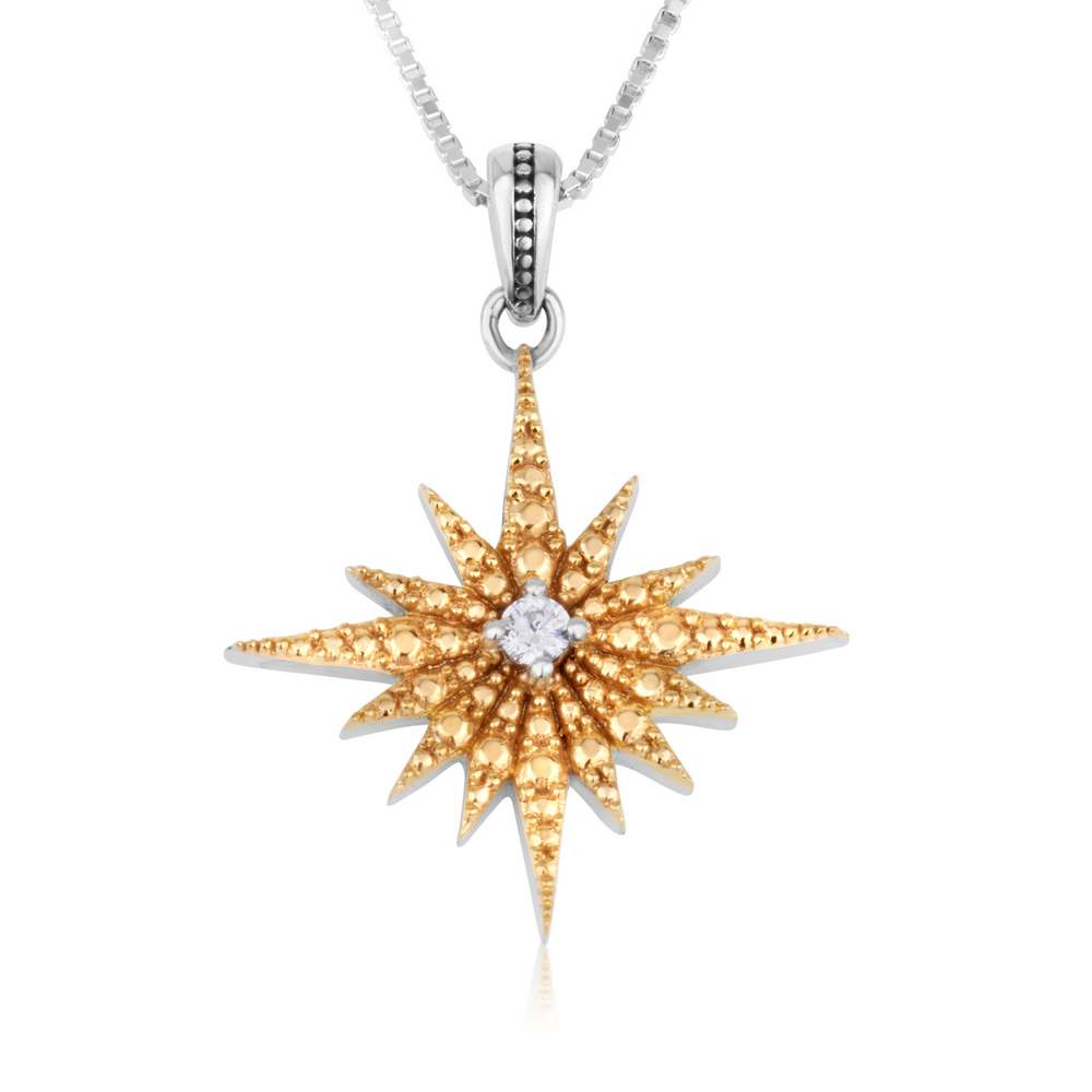 Zircon and Star of Bethlehem Gold & Silver Pendant - Marina Jewelry Holy Land