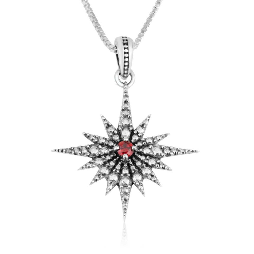 Star Bethlehem Garnet Stone Beaded Pattern Silver Pendant Jewelry Holy Land - Marina Jewelry Holy Land