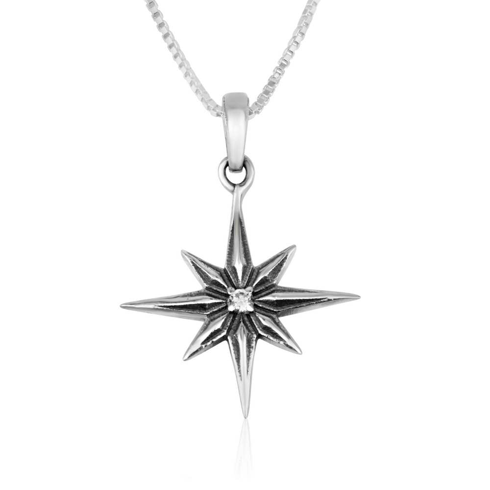 Star Bethlehem Pendant Zircon Stone Silver Polished Oxidized Jewelry Holy Land - Marina Jewelry Holy Land