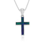 Azurit Stone Cross Necklace Pendant Silver Jewelry Handmade Holy Land - Marina Jewelry Holy Land