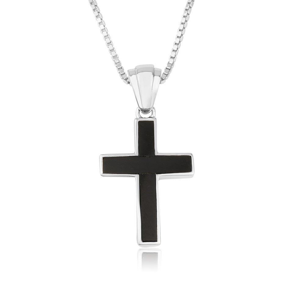 Black Onyx Cross Pendant Large Sterling Silver Holy Land - Marina Jewelry