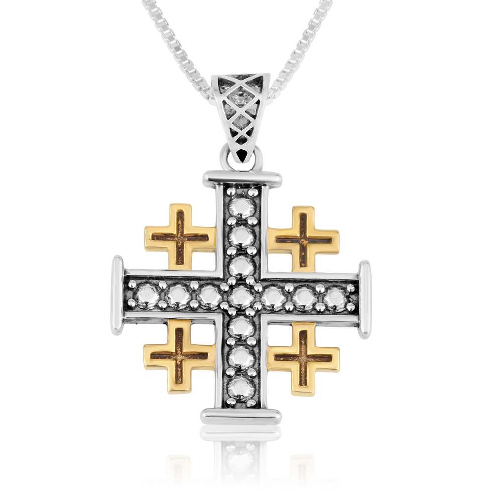Beaded Jerusalem Engraved Cross Pendant Silver Handmade Jewelry Holy Land - Marina Jewelry Holy Land