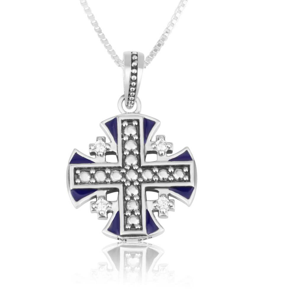 Beaded Jerusalem Engraved Cross Pendant Silver Handmade Jewelry Holy Land - Marina Jewelry Holy Land