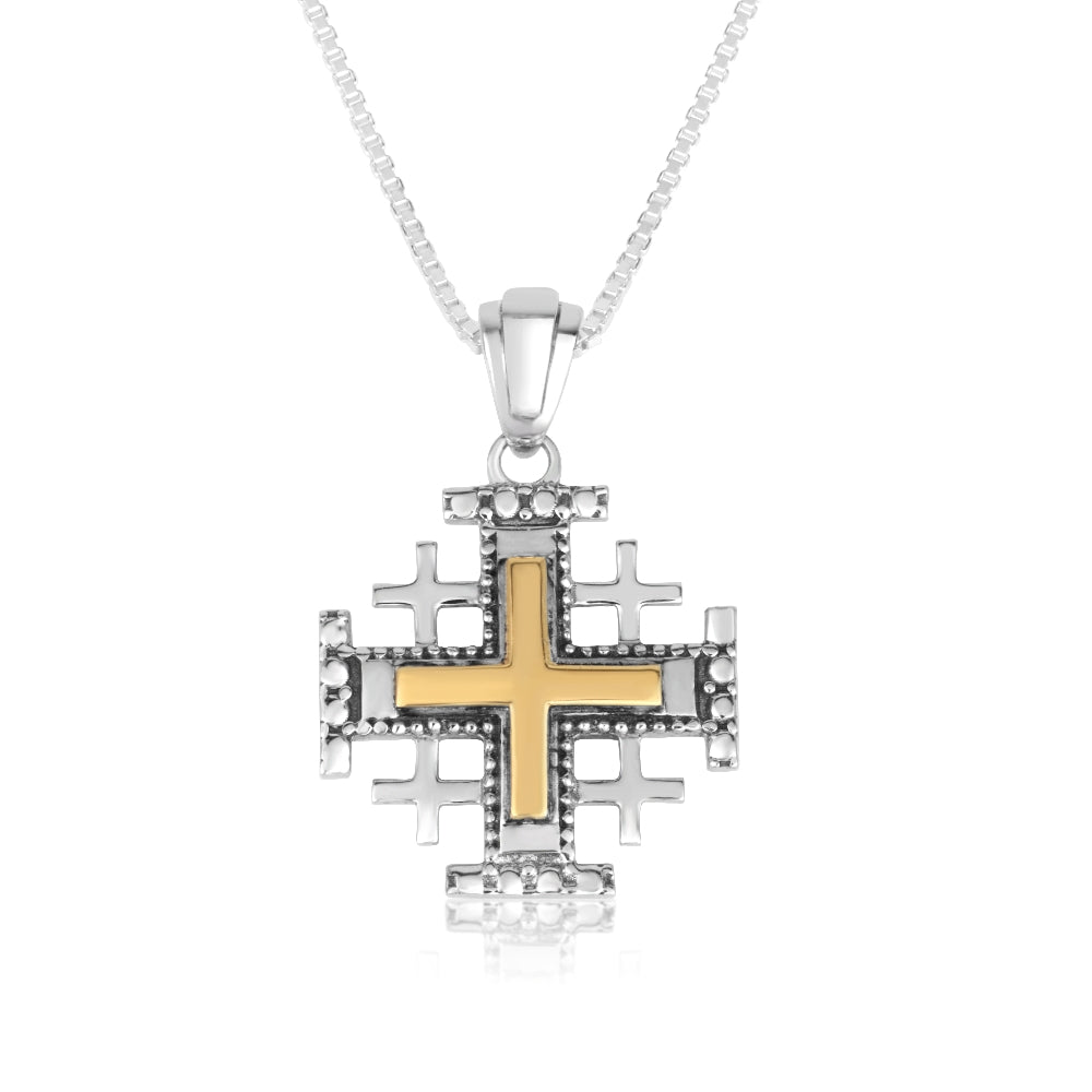 Golden Jerusalem Engraved Cross Silver Pendant Handmade Jewelry Holy Land - Marina Jewelry Holy Land